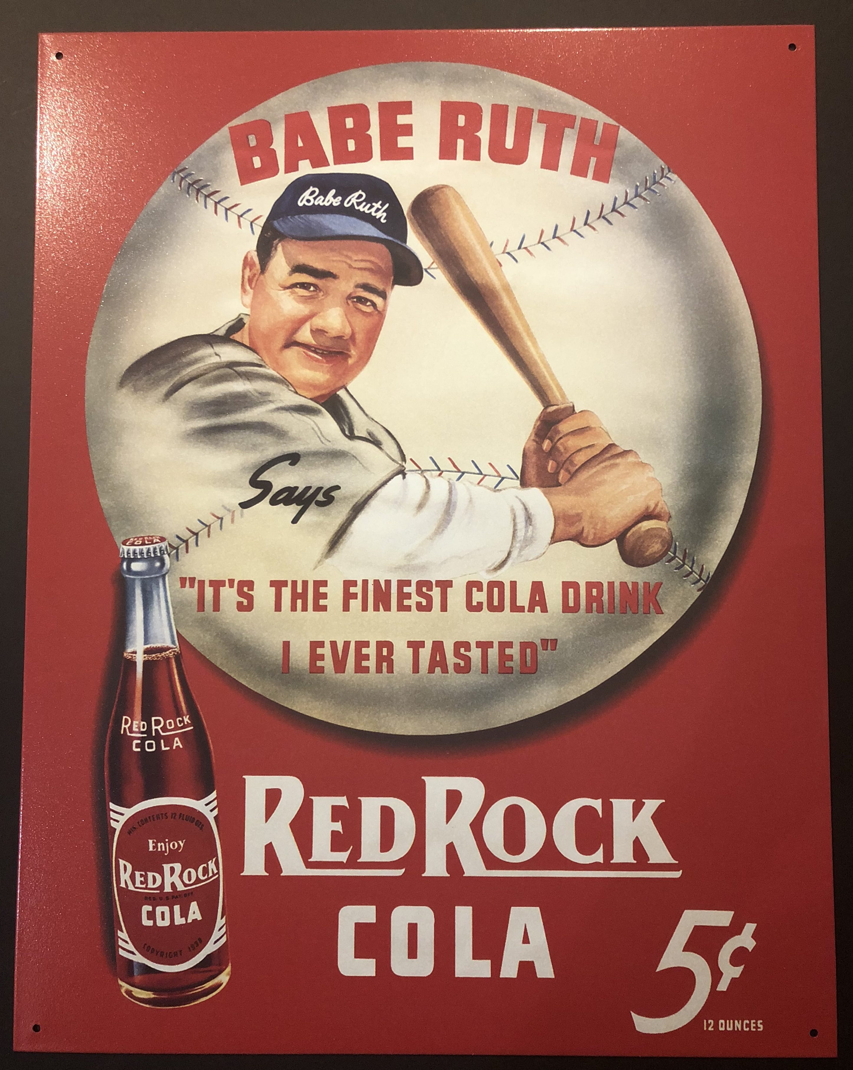 Babe Ruth Red Rock Cola Tin Sign Babe Ruth Birthplace Museum Baltimore MD