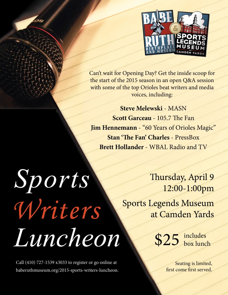 Sports Writers Luncheon Flyer Babe Ruth Birthplace Museum Baltimore MD