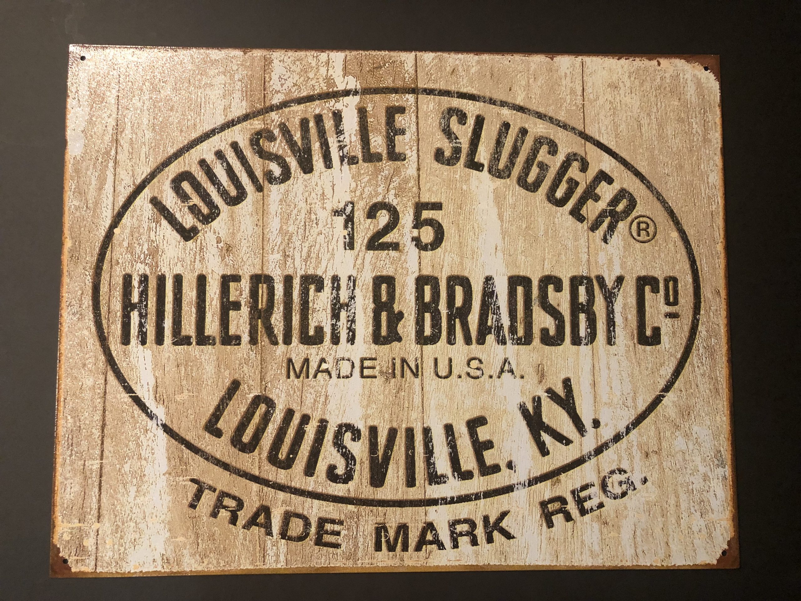 Louisville Slugger Logo Tin Sign  Babe Ruth Birthplace Museum Baltimore MD